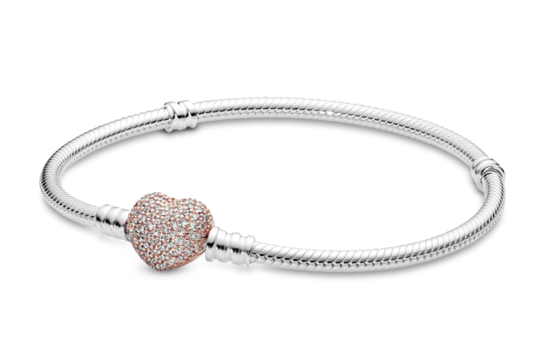 Pulsera corazón brillos oro rosado